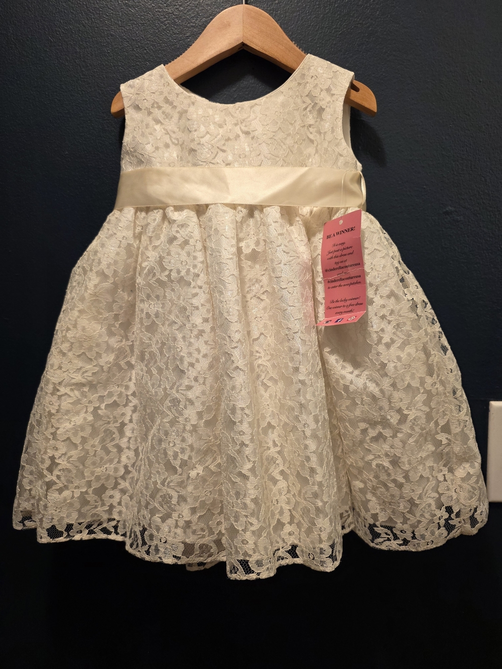 NWT Cinderella Couture Ivory Lace Flower Girl Dress 12M Satin Bow